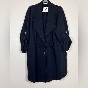 Cozy Chic Black Women's Open Front Jacket with Roll-Tab Sleeves